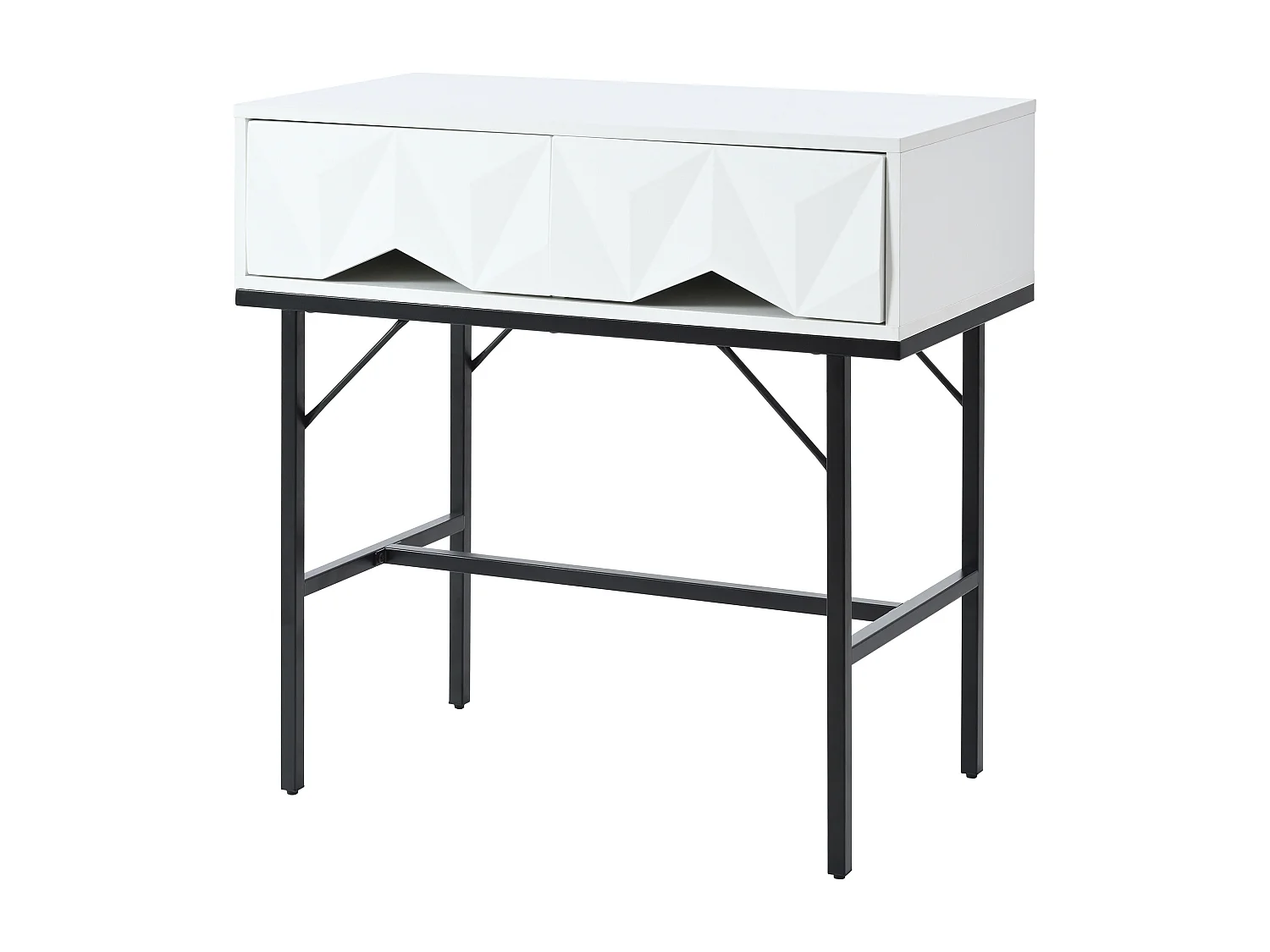 Table console moderne, design creux à 2 tiroirs, Blanc & Noir