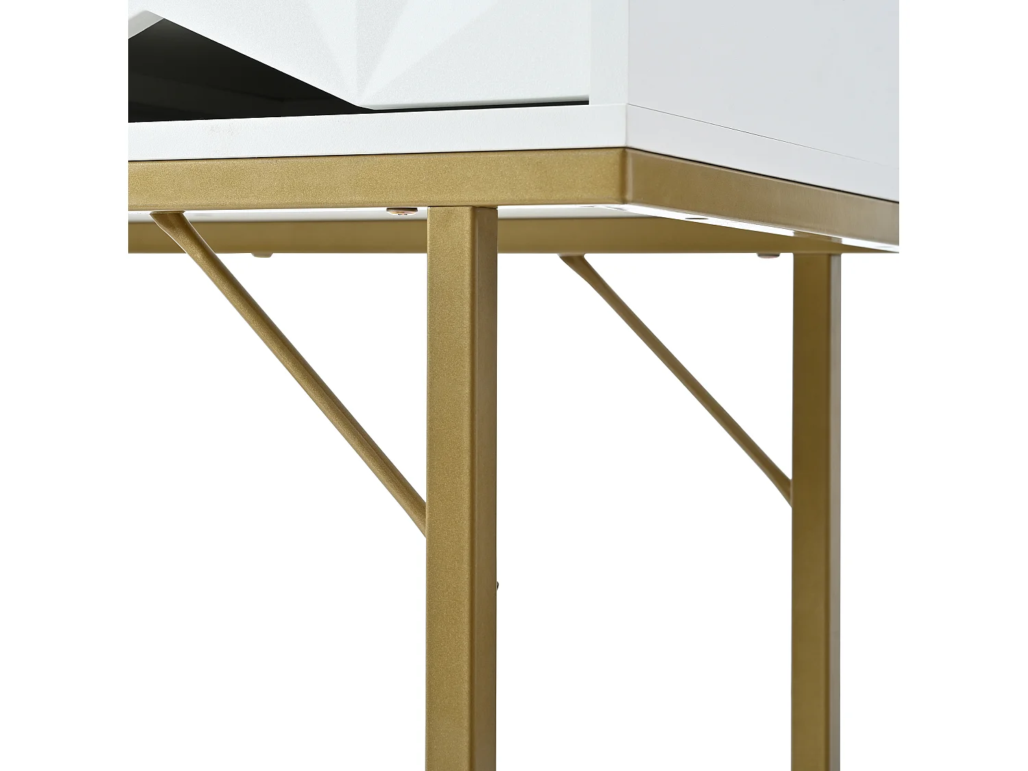 Moderne consoletafel, hol ontwerp met 2 laden, wit en goud