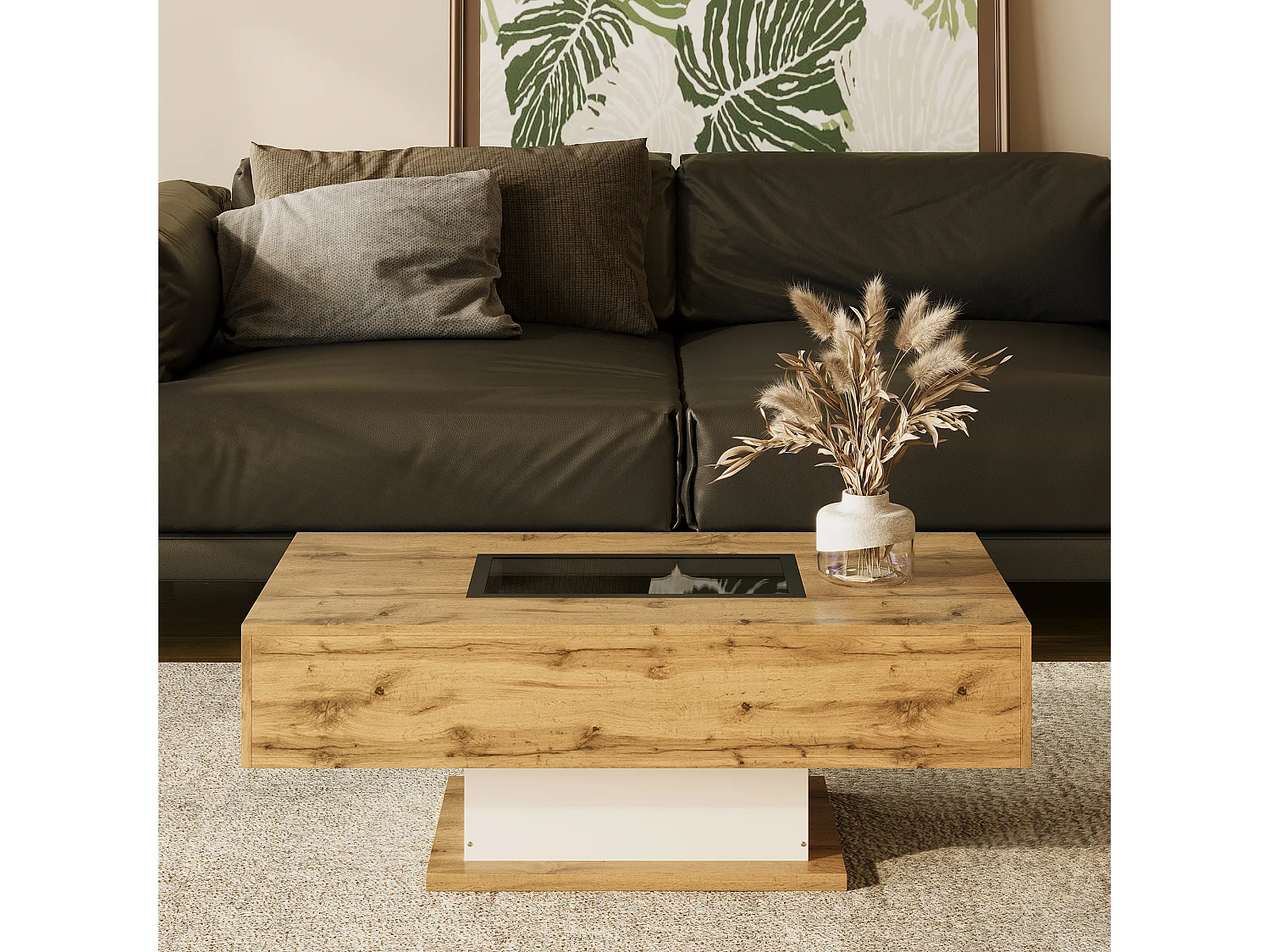 Tavolino con LED - MDF - 2 cassetti - Naturale