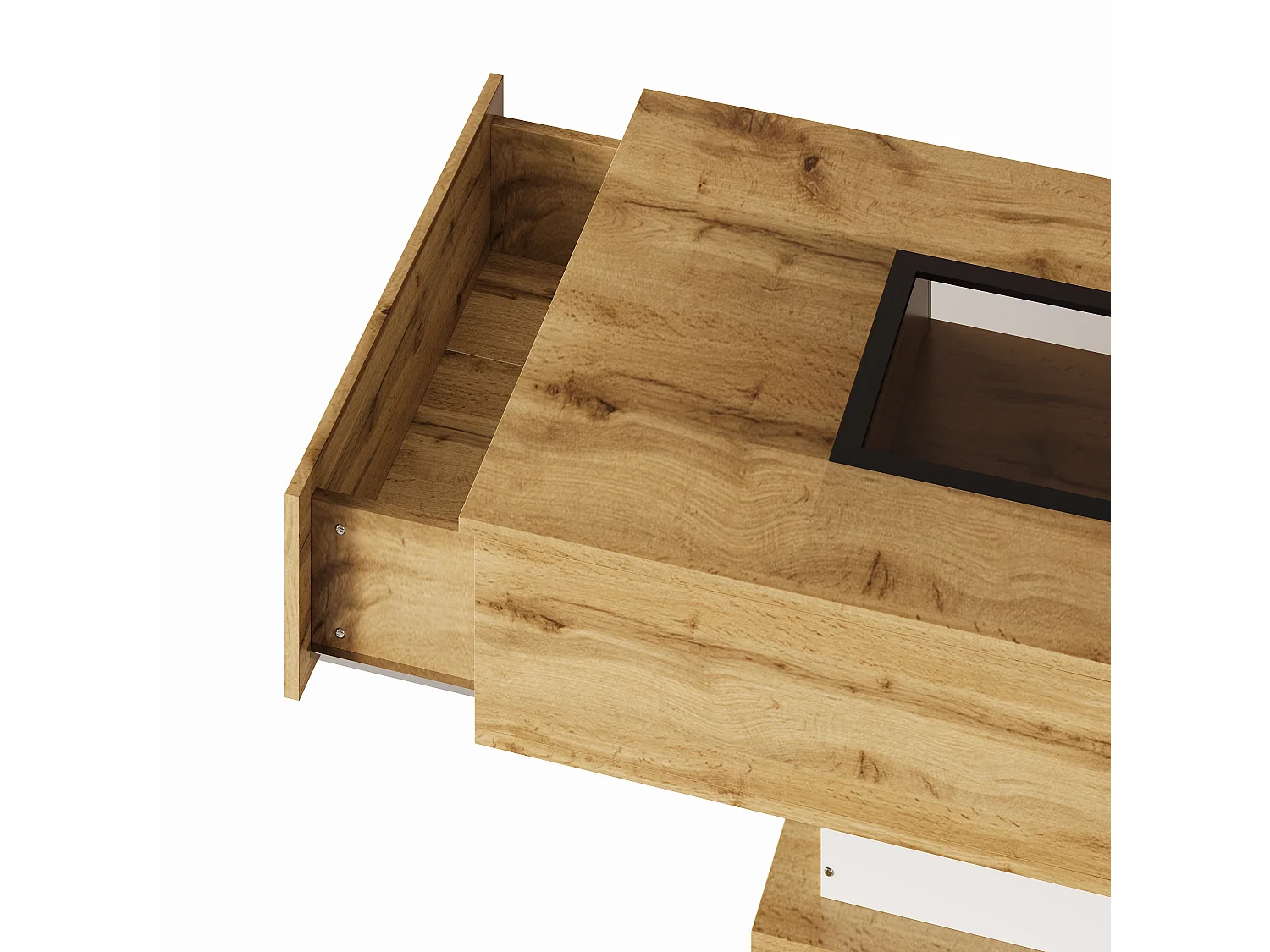 Tavolino con LED - MDF - 2 cassetti - Naturale