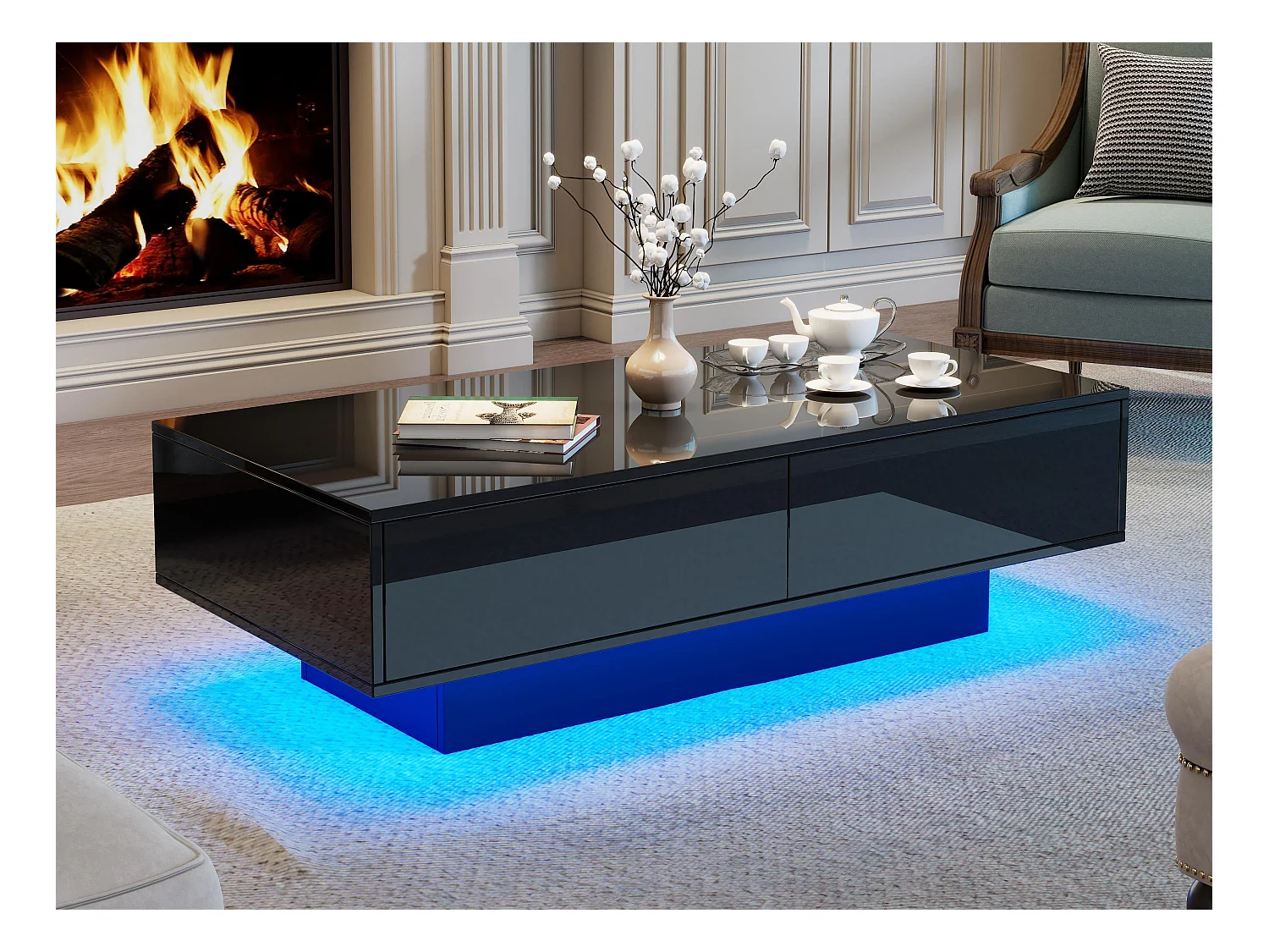 Moderne salontafel met LED - 2 lades - Zwart
