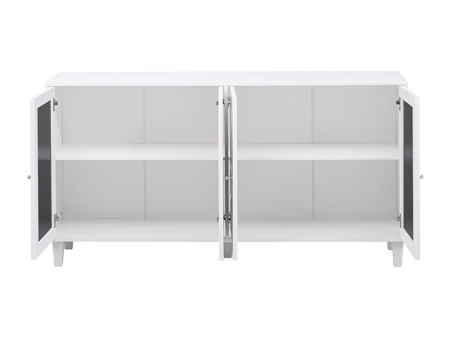 Buffet avec 4 portes vitrées - avec étagères réglables - Blanc