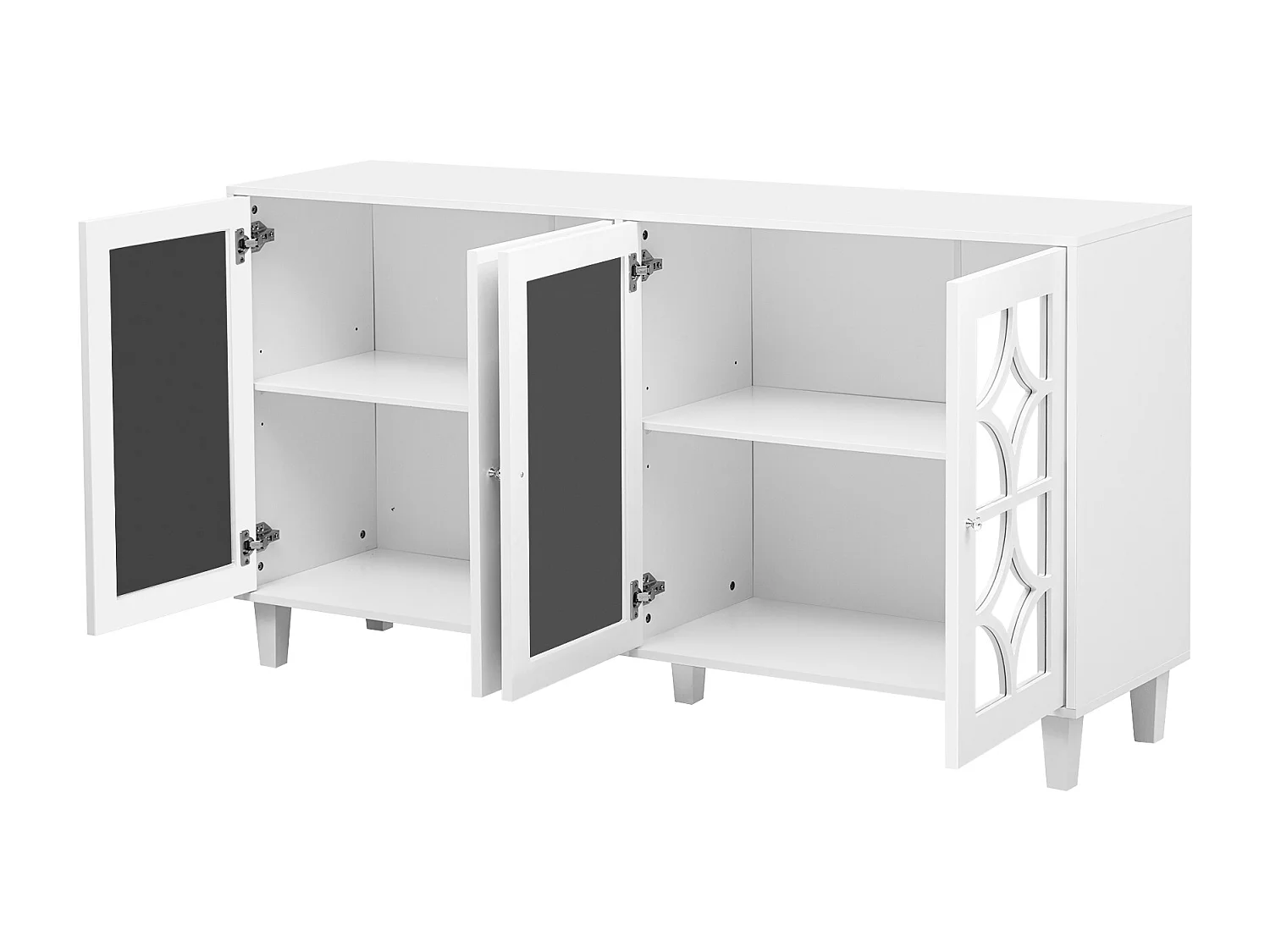 Buffet avec 4 portes vitrées - avec étagères réglables - Blanc