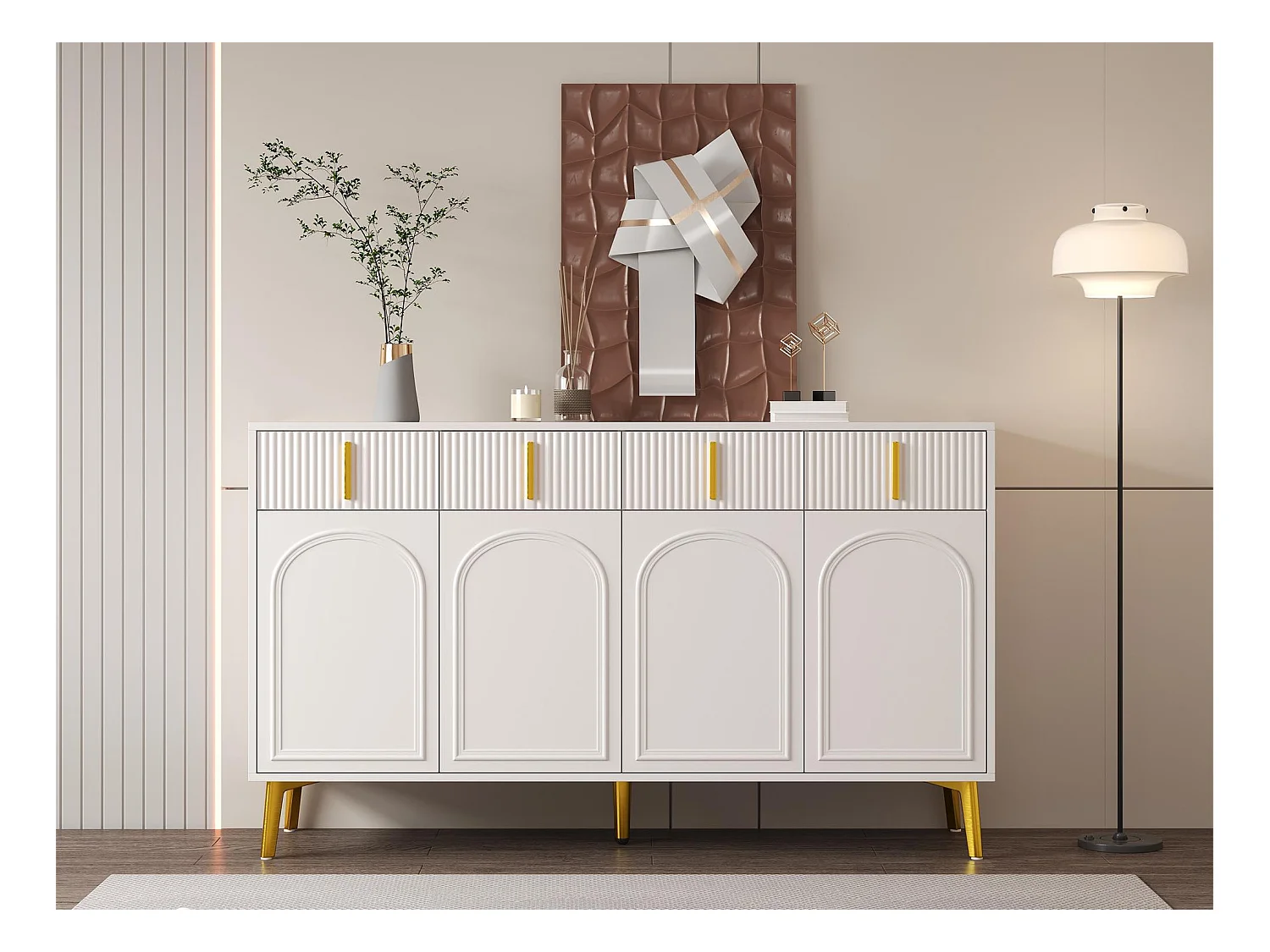 Scandinavisch dressoir - 4 deuren en 4 laden - met verstelbare planken - Wit