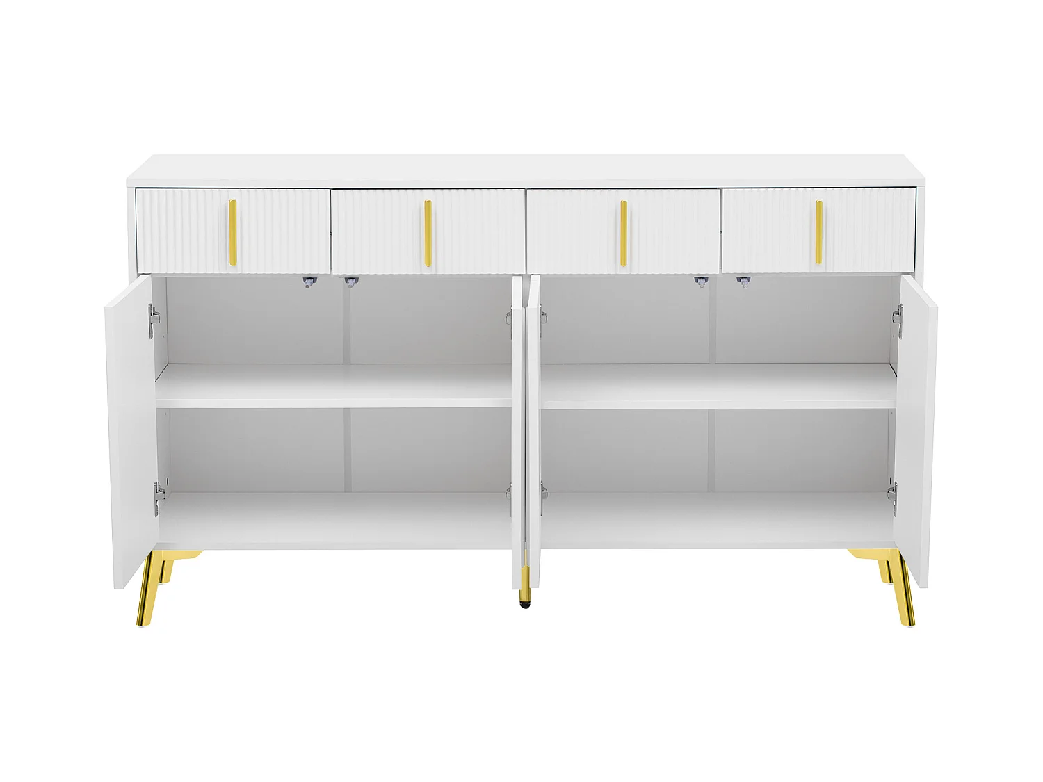 Buffet scandinave - 4 portes et 4 tiroirs - avec étagères réglables - Blanc