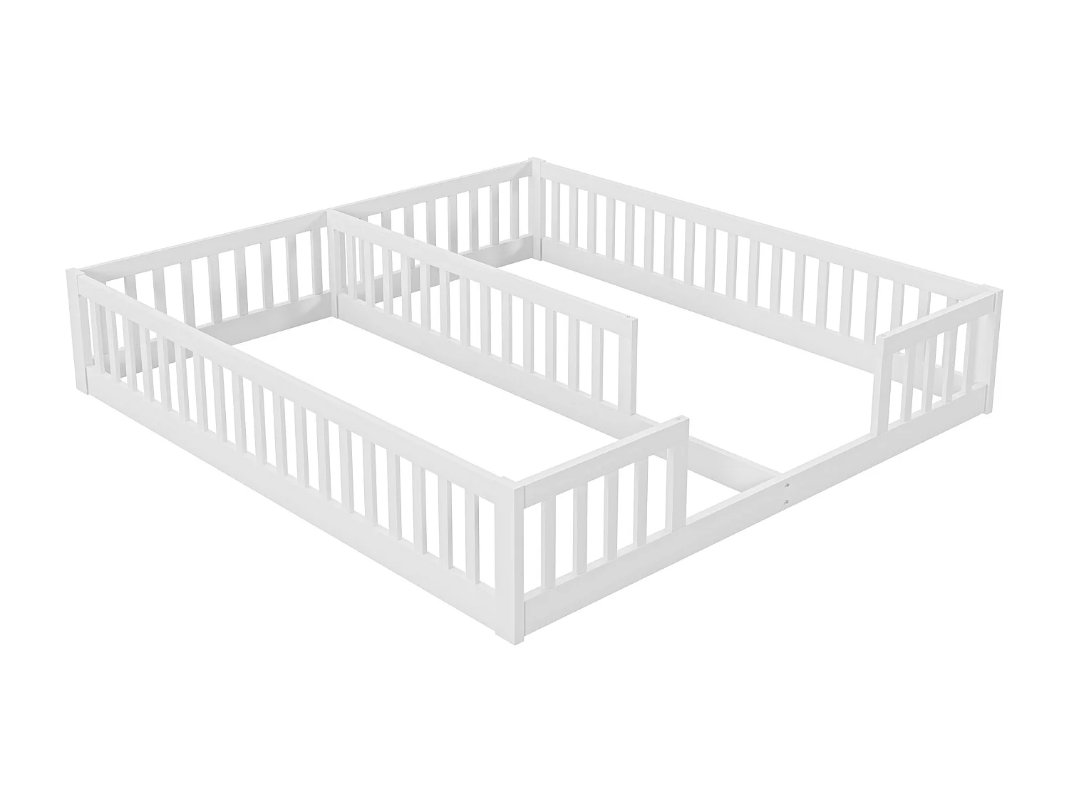 Lit enfant 2x90x200cm en bois massif - avec barrières - sans sommier à lattes - Blanc