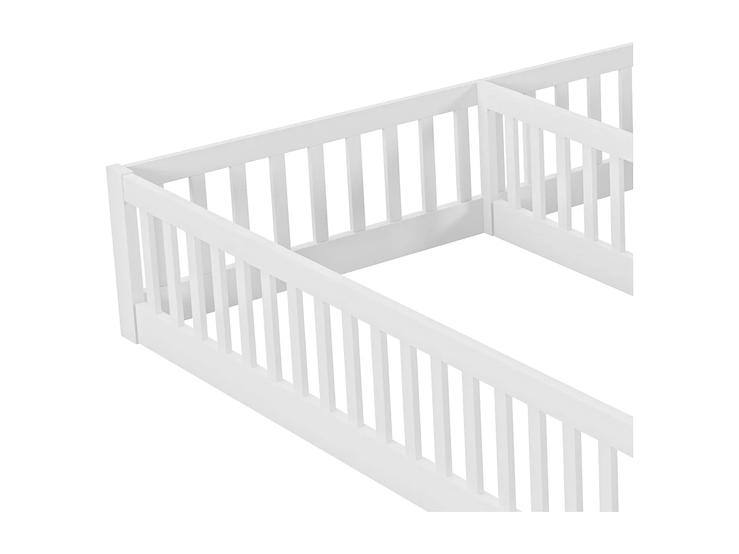 Cama de criança 2x90x200cm em madeira maciça - com grades - sem base de ripas - Branco