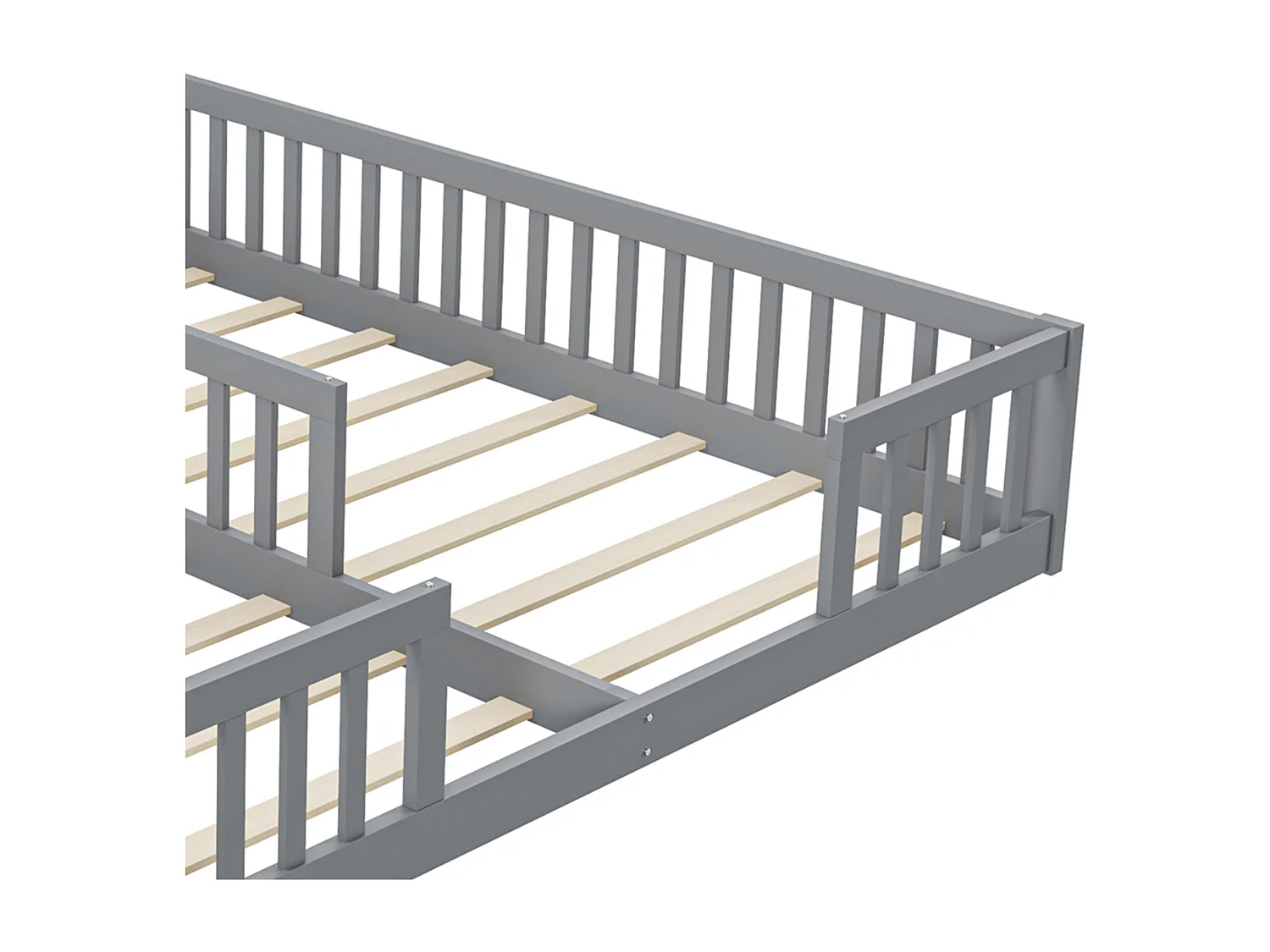 Lit enfant 2x90x200cm en bois massif - avec barrières - avec sommier à lattes - Gris