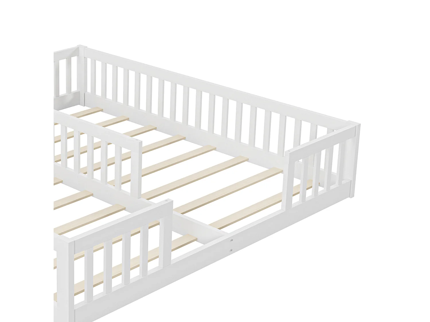 Lit enfant 2x90x200cm en bois massif - avec barrières - avec sommier à lattes - Blanc