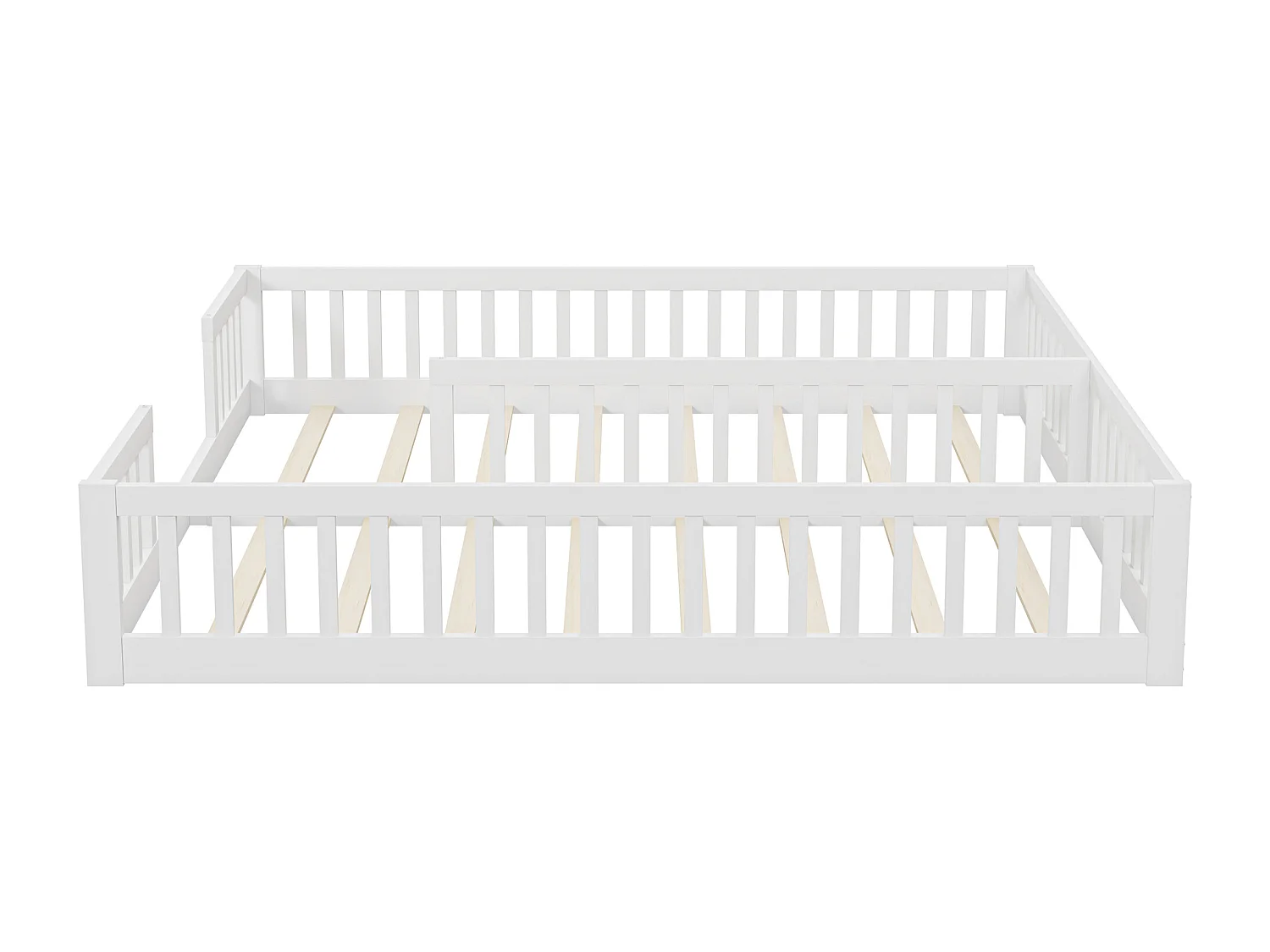 Lit enfant 2x90x200cm en bois massif - avec barrières - avec sommier à lattes - Blanc