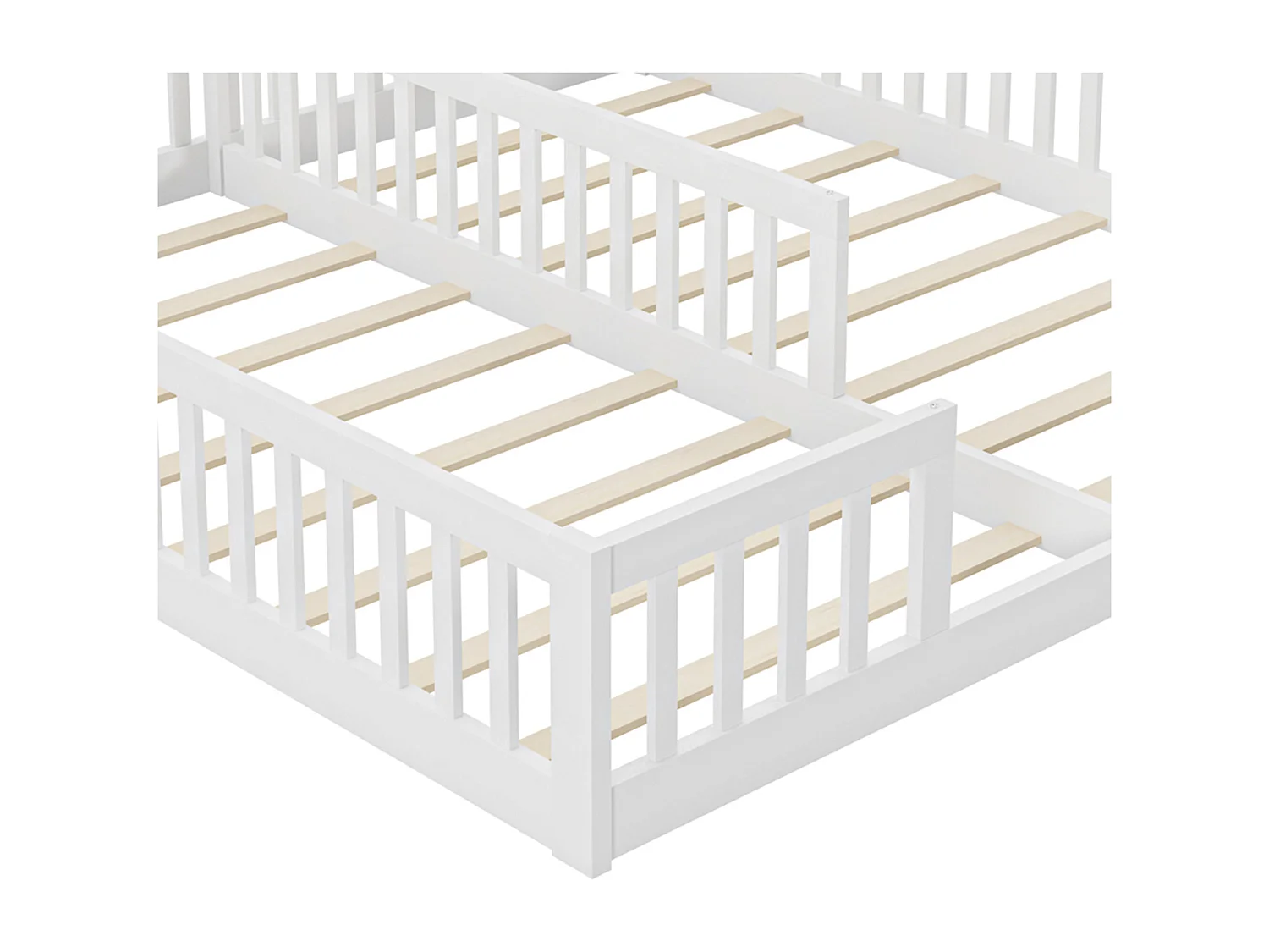 Cama de criança 2x90x200cm em madeira maciça - com grades - com base de ripas - Branco