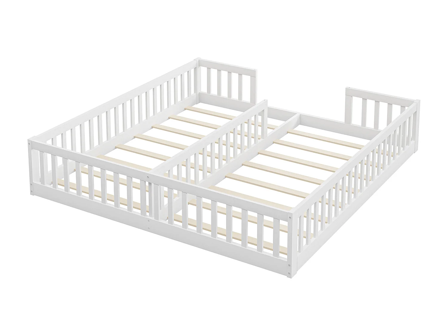 Cama de criança 2x90x200cm em madeira maciça - com grades - com base de ripas - Branco