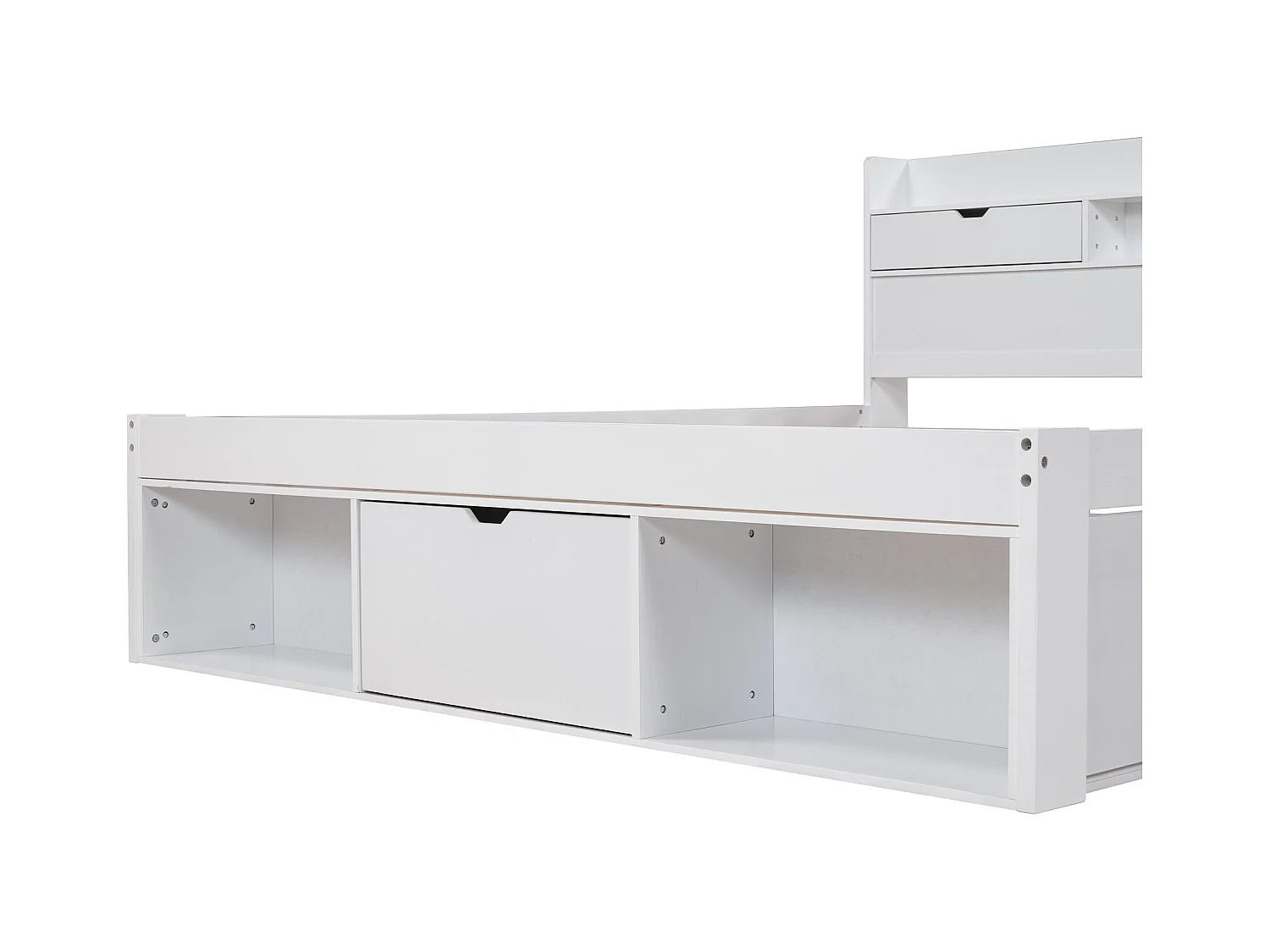 Lit adulte en MDF 140x190 cm - avec port de recharge et rangements multifonctionnels - Blanc