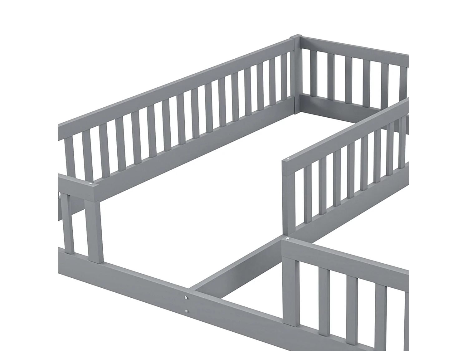 Lit enfant 2x90x200cm en bois massif - avec barrières - sans sommier à lattes - Gris