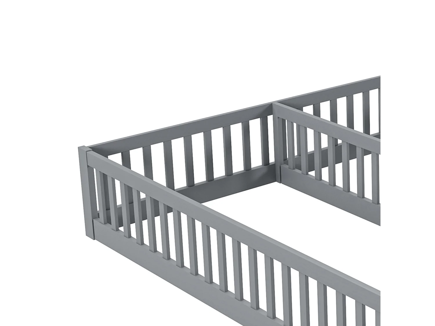 Lit enfant 2x90x200cm en bois massif - avec barrières - sans sommier à lattes - Gris