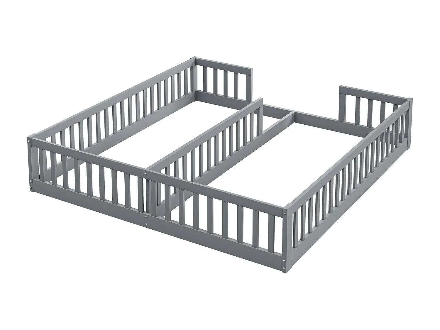 Lit enfant 2x90x200cm en bois massif - avec barrières - sans sommier à lattes - Gris