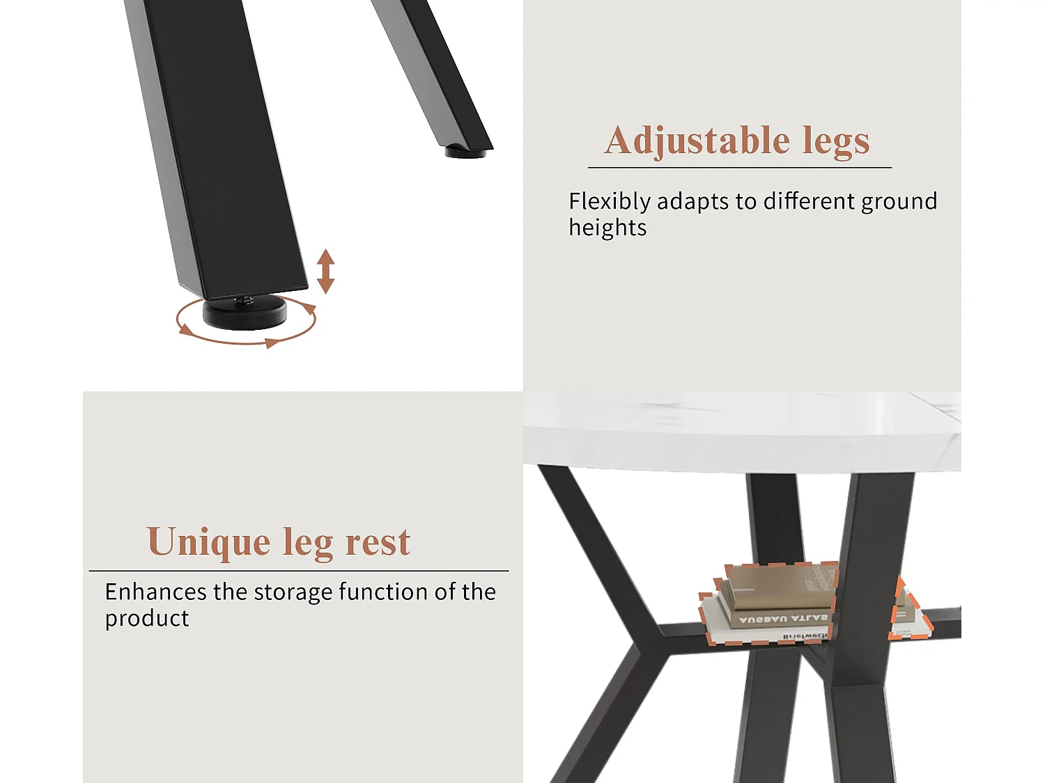 Moderner runder Esstisch (Durchmesser 1 m), X-förmige Metallstütze, Platte mit Marmormuster, Weiß