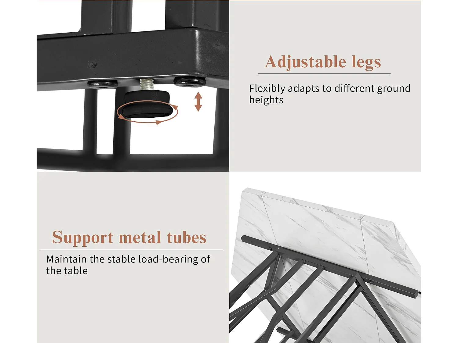 Table à manger hexagonale moderne, support métallique, plateau a motif de marbre, Blanc