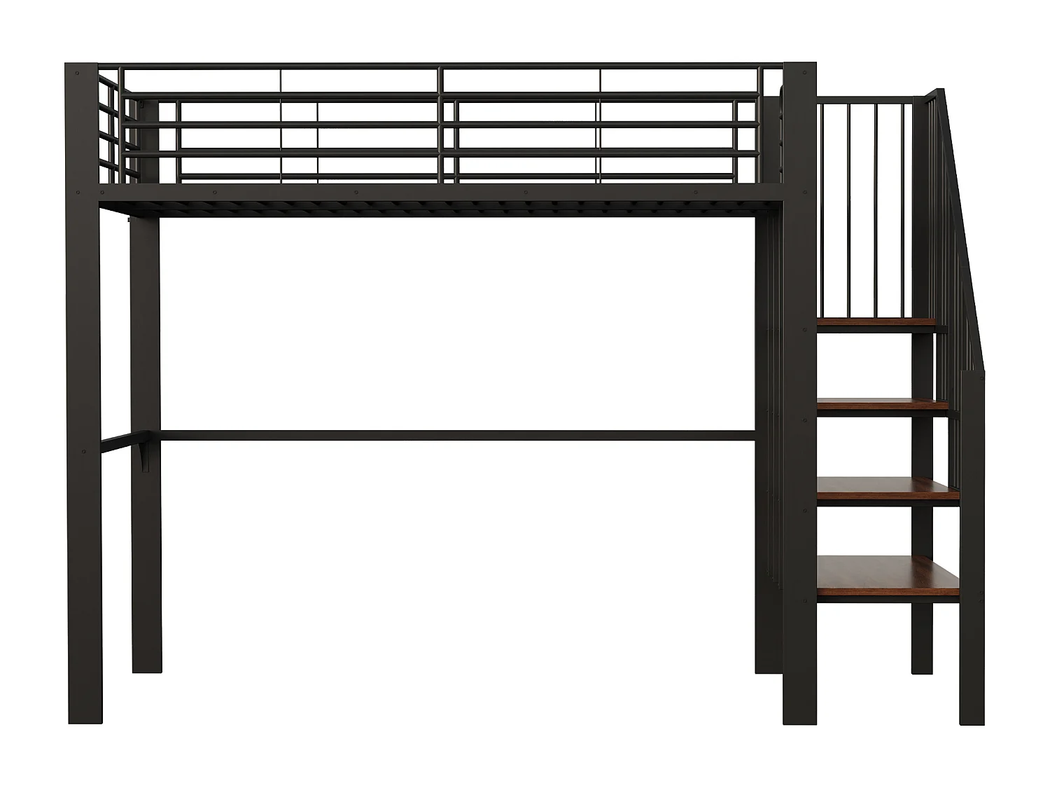 Lit mezzanine 140x200cm en métal - avec étagères et échelle de sécurité - Noir (matelas non inclus)