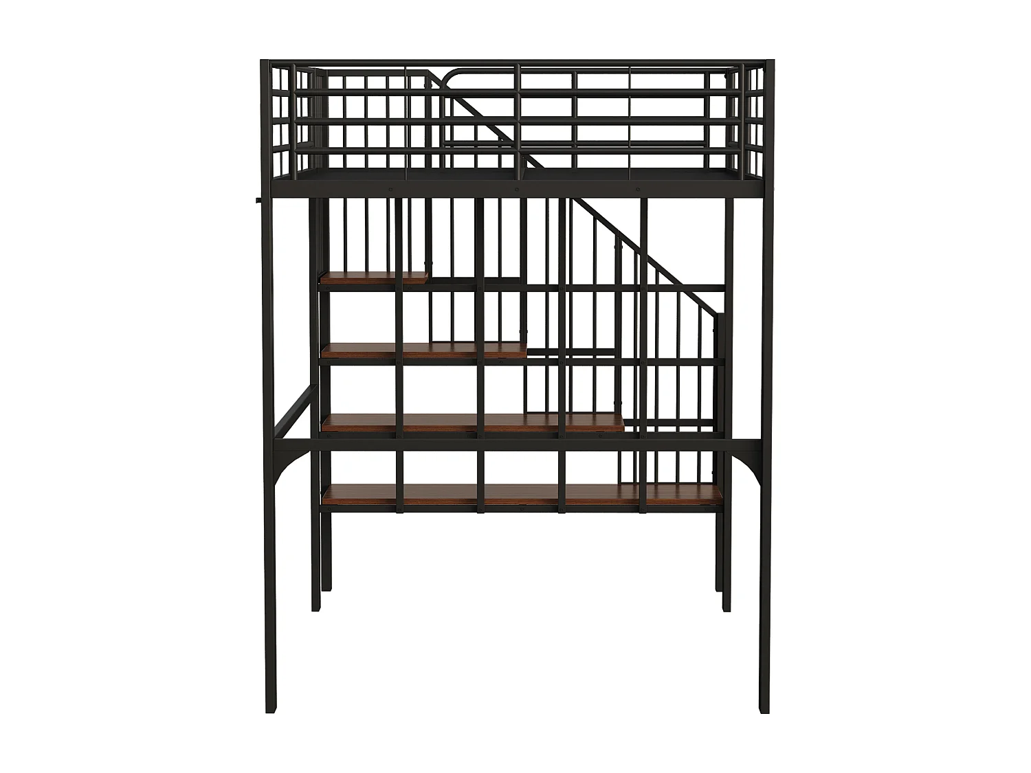 Lit mezzanine 140x200cm en métal - avec étagères et échelle de sécurité - Noir (matelas non inclus)