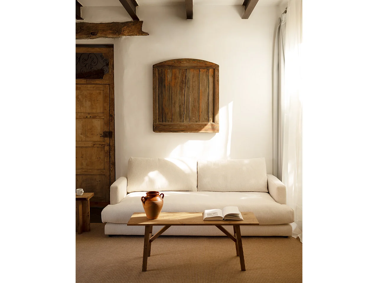 Canapé droit couleur blanc cassé de 215cm