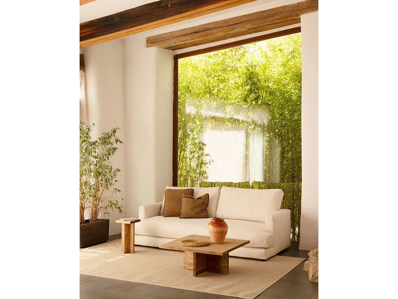 Sofá recto tono blanco roto de 215x105cm - LAIA - DECOWOOD