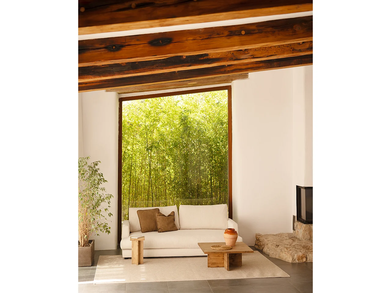 Sofá recto tono blanco roto de 215x105cm - LAIA - DECOWOOD