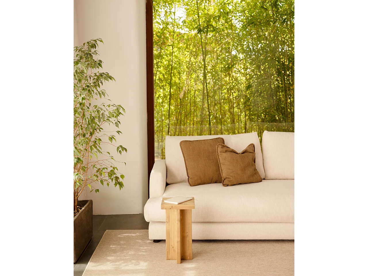 Sofá recto tono blanco roto de 215x105cm - LAIA - DECOWOOD