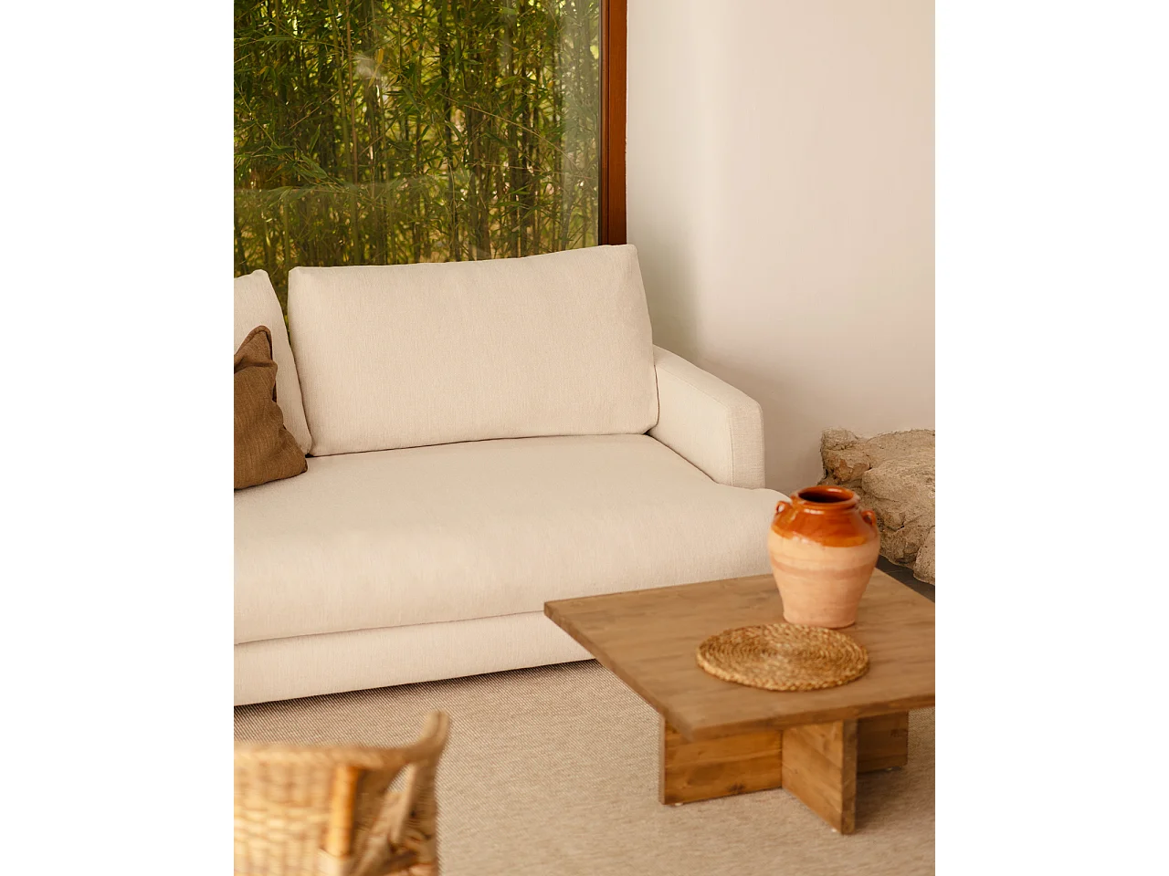 Sofá recto tono blanco roto de 215x105cm - LAIA - DECOWOOD