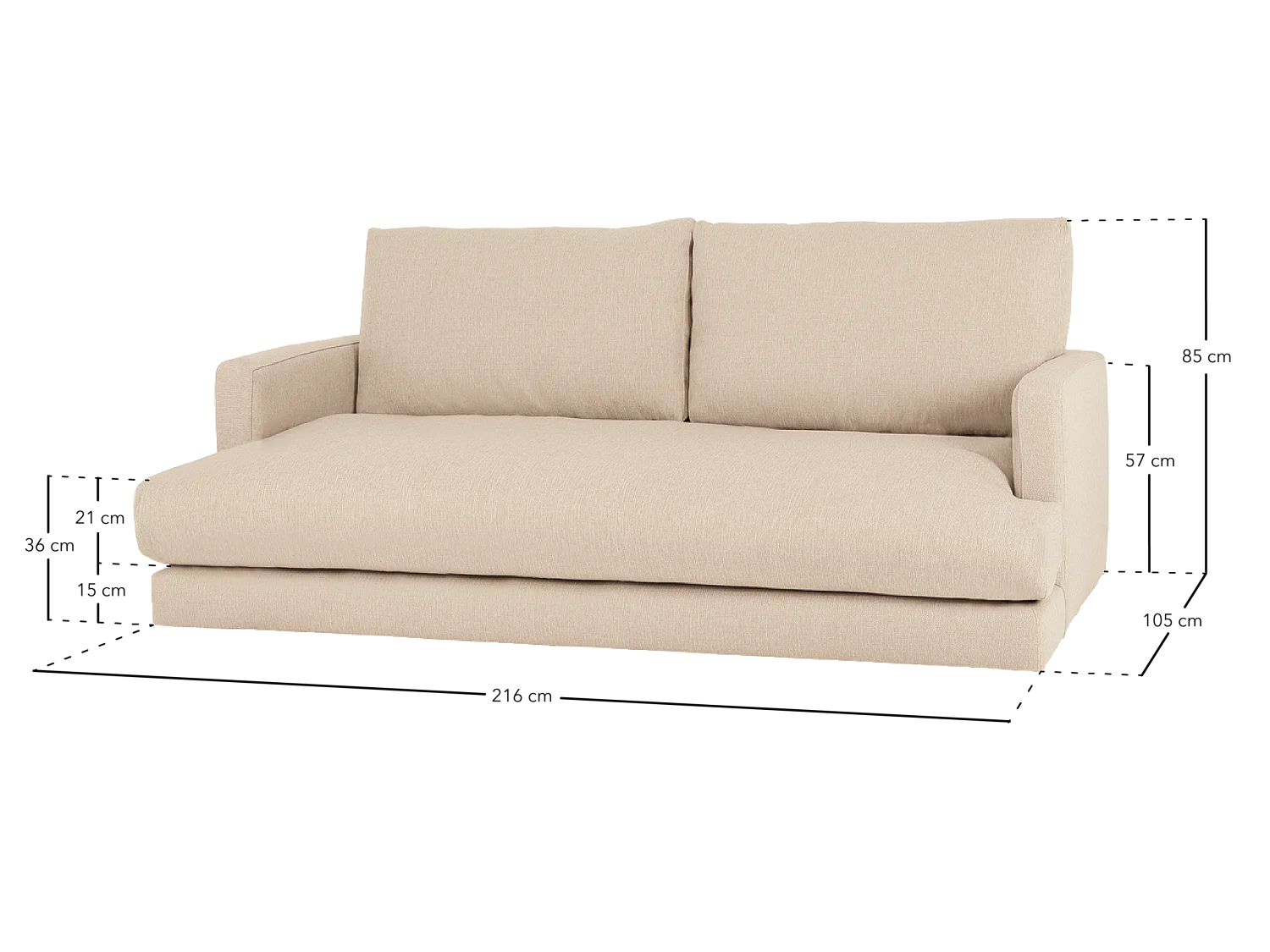 Canapé droit couleur blanc cassé de 215cm