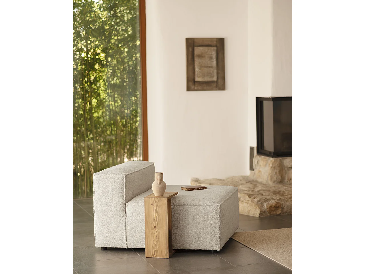 Sillón de bouclé color gris claro 130x110cm - LOLA - DECOWOOD