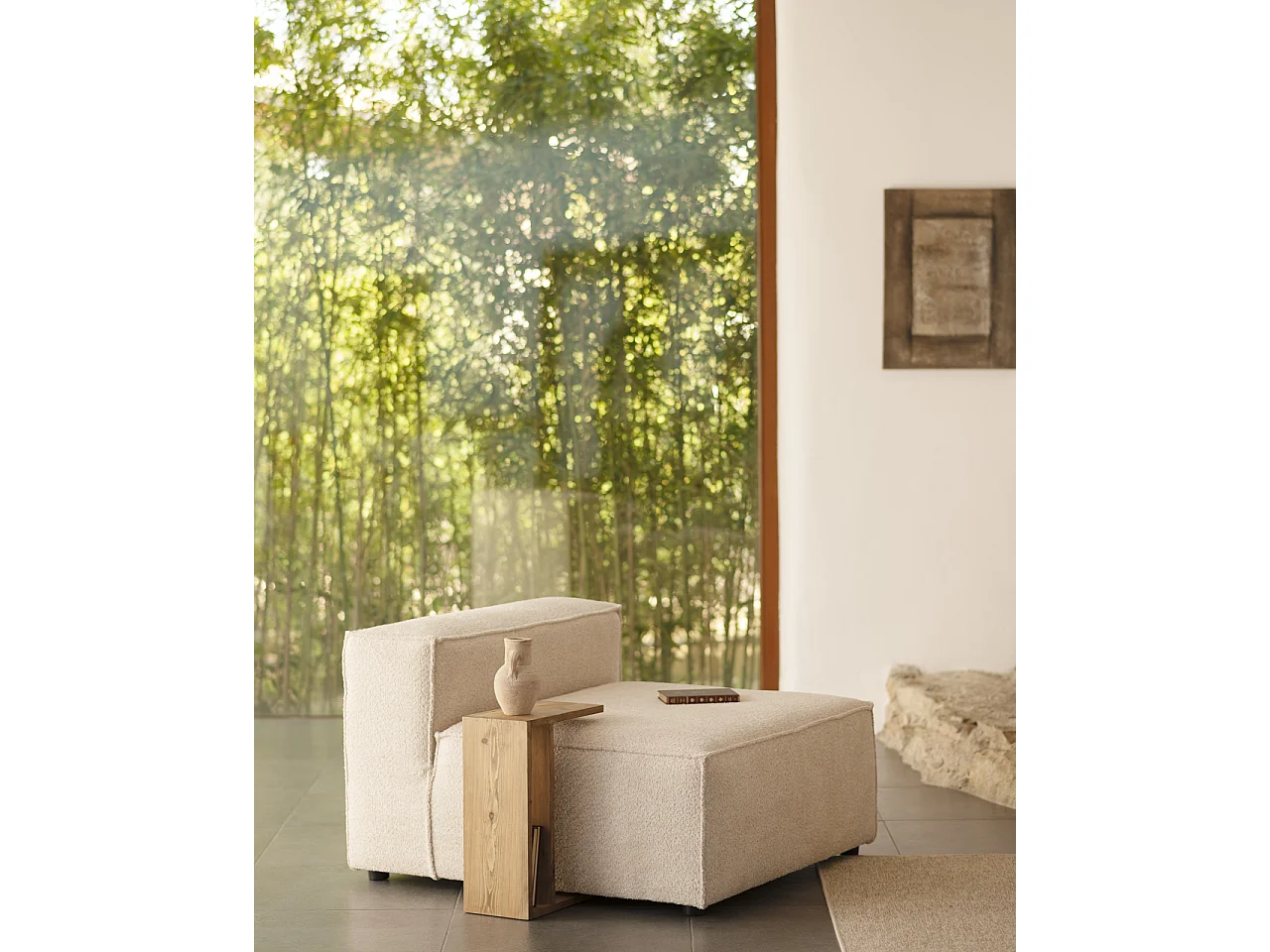 Sillón de bouclé color beige 130x110cm - LOLA - DECOWOOD