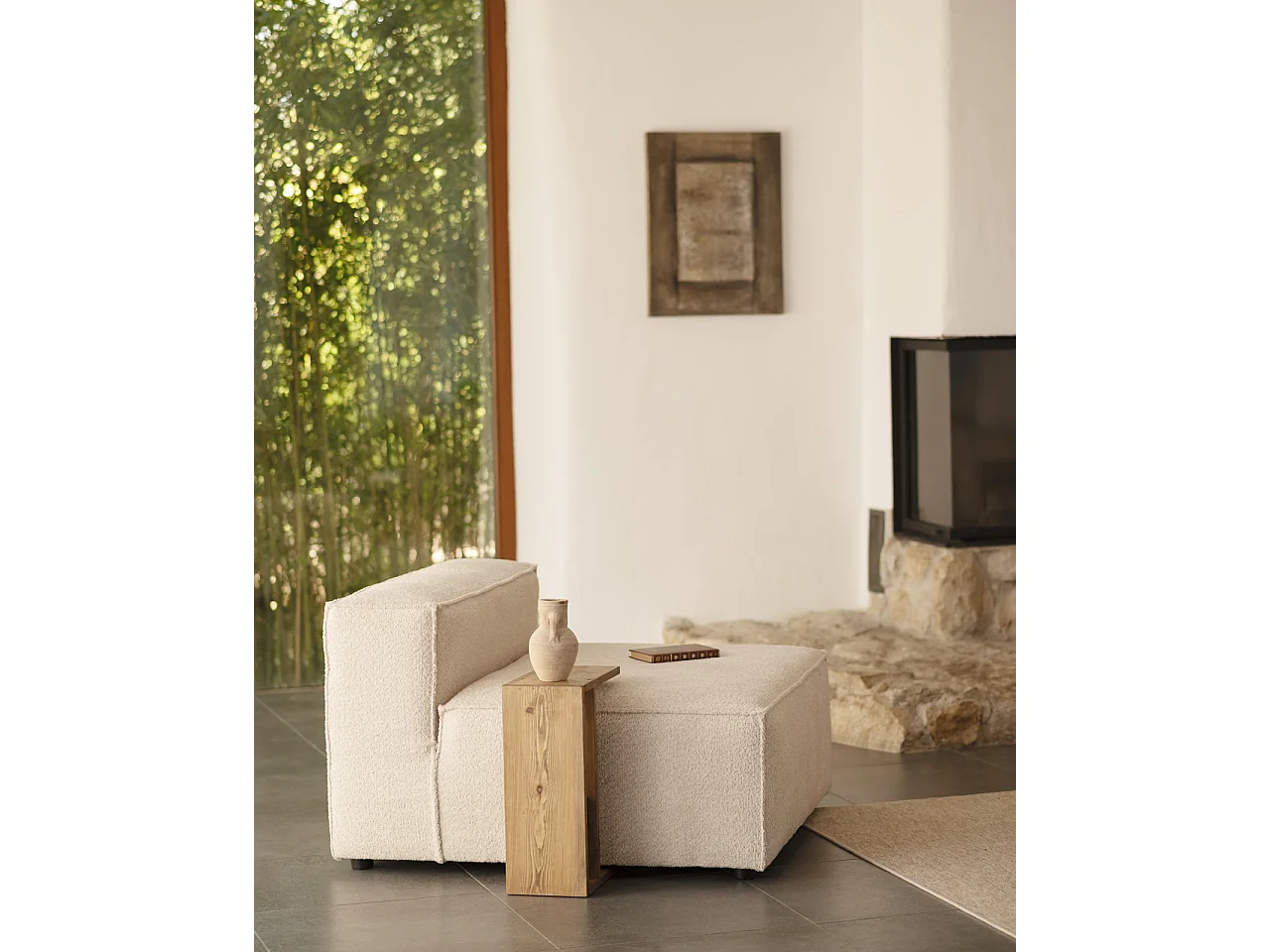 Sillón de bouclé color beige 130x110cm - LOLA - DECOWOOD