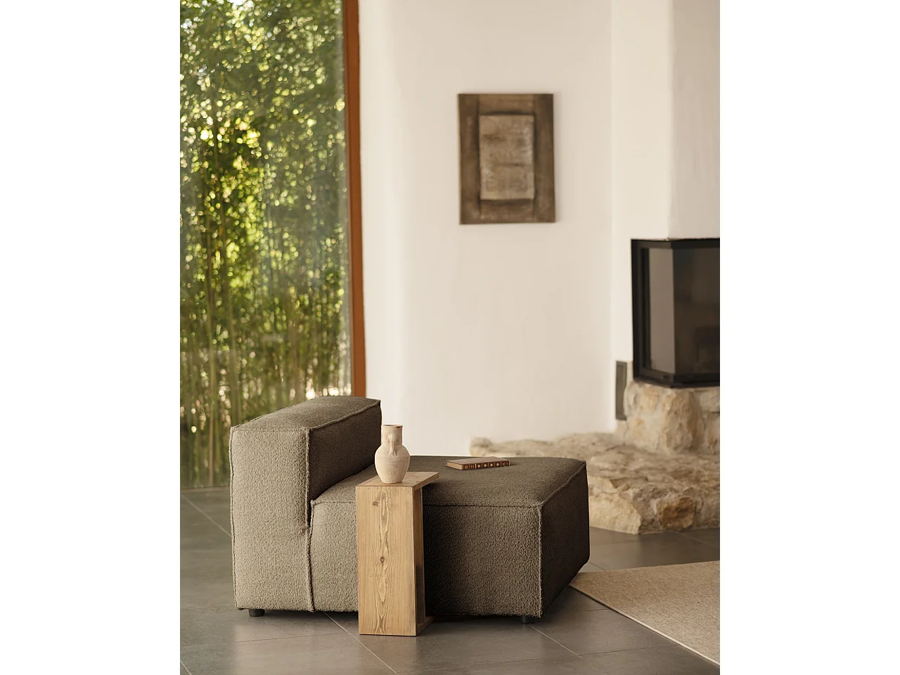 Sillón de bouclé color marrón 130x110cm - LOLA - DECOWOOD