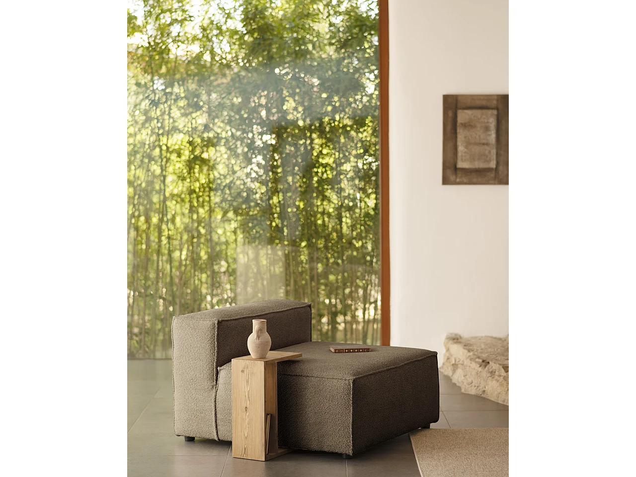 Sillón de bouclé color marrón 130x110cm - LOLA - DECOWOOD