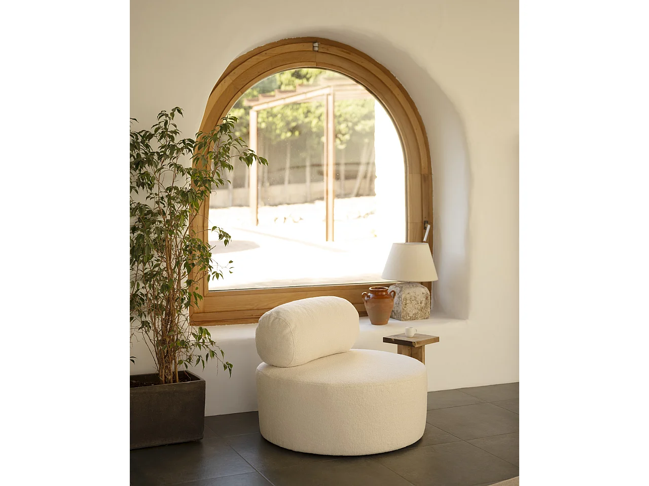 Sillón de buclé redonda color blanco 105x50cm - ANE - DECOWOOD