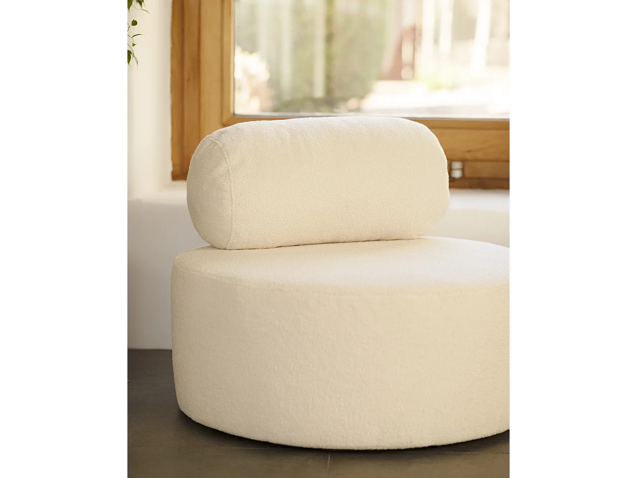 Sillón de buclé redonda color blanco 105x50cm - ANE - DECOWOOD