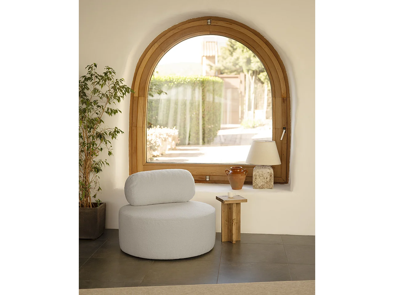 Sillón de buclé redonda color gris claro 105x50cm - ANE - DECOWOOD