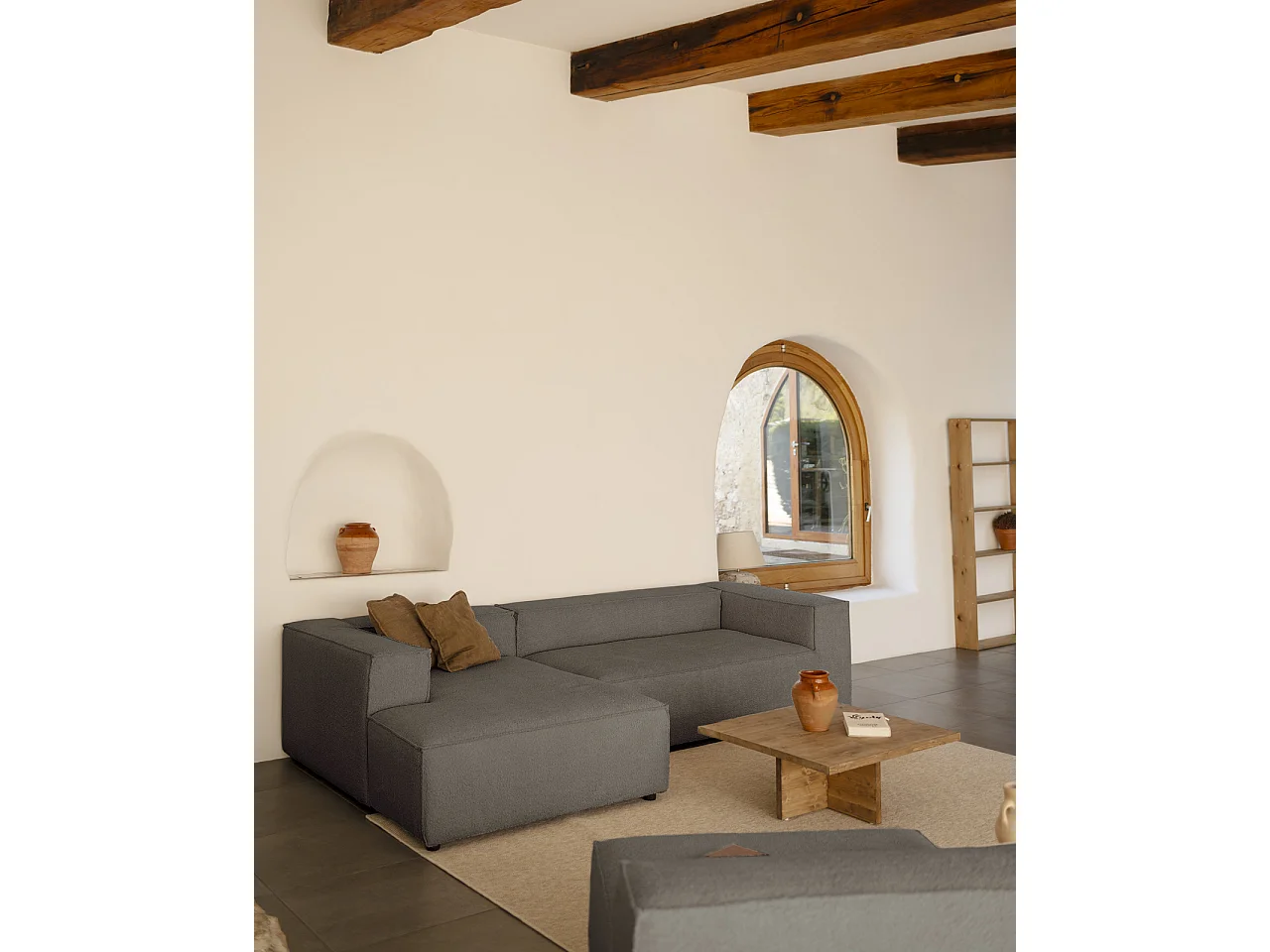 Sillón de bouclé color gris oscuro 130x110cm - LOLA - DECOWOOD