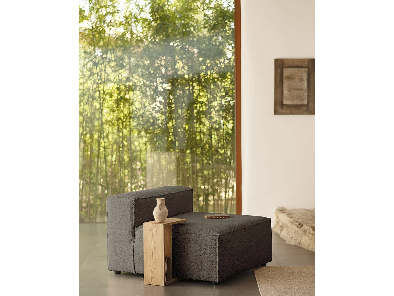 Sillón de bouclé color gris oscuro 130x110cm - LOLA - DECOWOOD