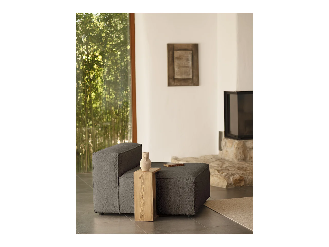 Fauteuil en bouclé couleur gris foncé 110x90cm