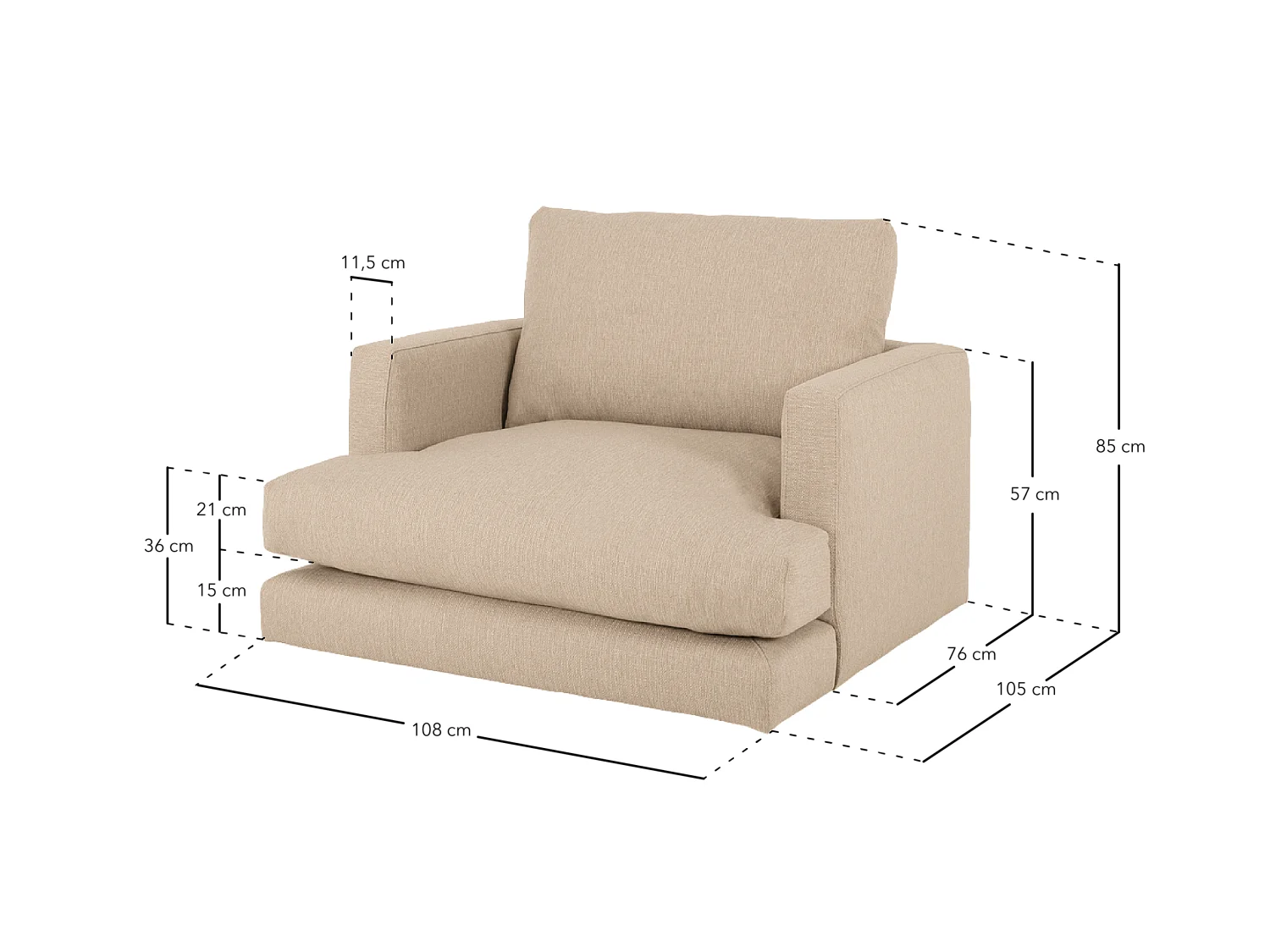 Poltrona tono bianco sporco 105x108cm - LAIA - DECOWOOD