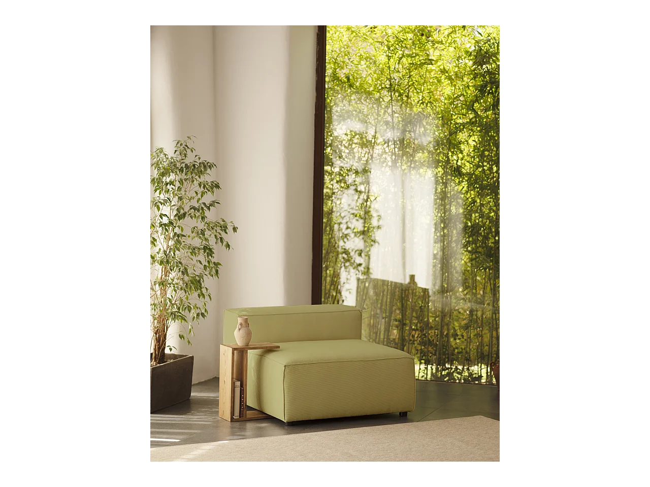 Fauteuil en velours côtelé couleur vert lime 110x90cm