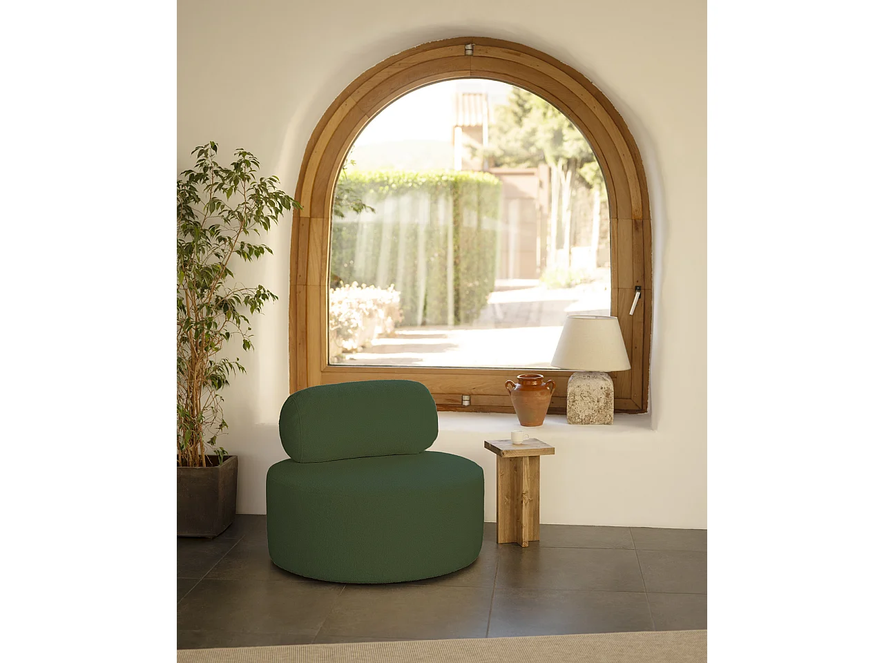 Sillón de buclé redonda color verde 105x50cm - ANE - DECOWOOD