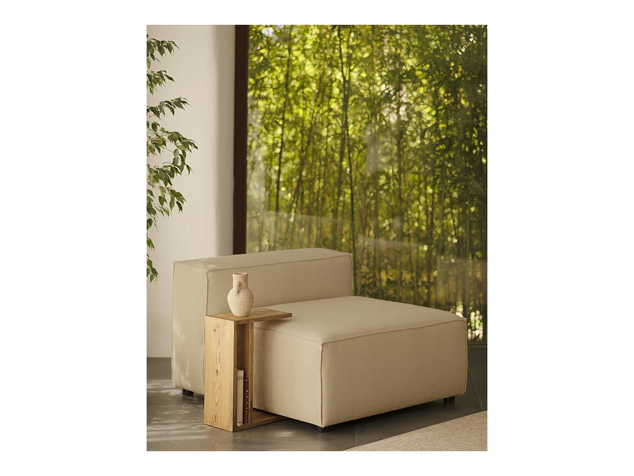 Fauteuil en velours côtelé couleur beige 110x90cm