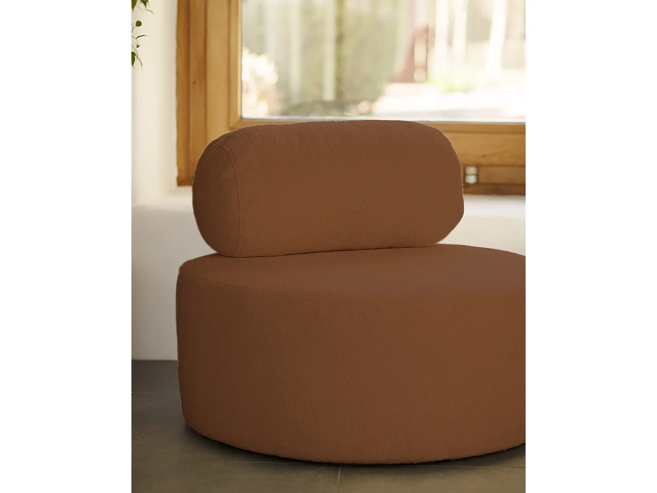 Sillón de buclé redonda color marron cobre 105x50cm - ANE - DECOWOOD