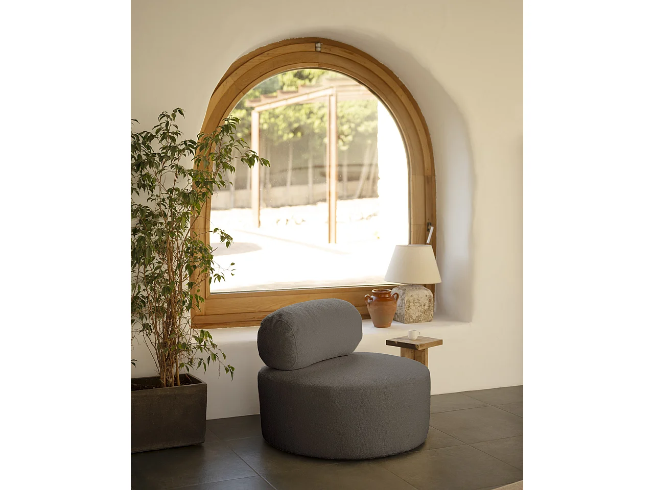 Sillón de buclé redonda color gris oscuro 105x50cm - ANE - DECOWOOD