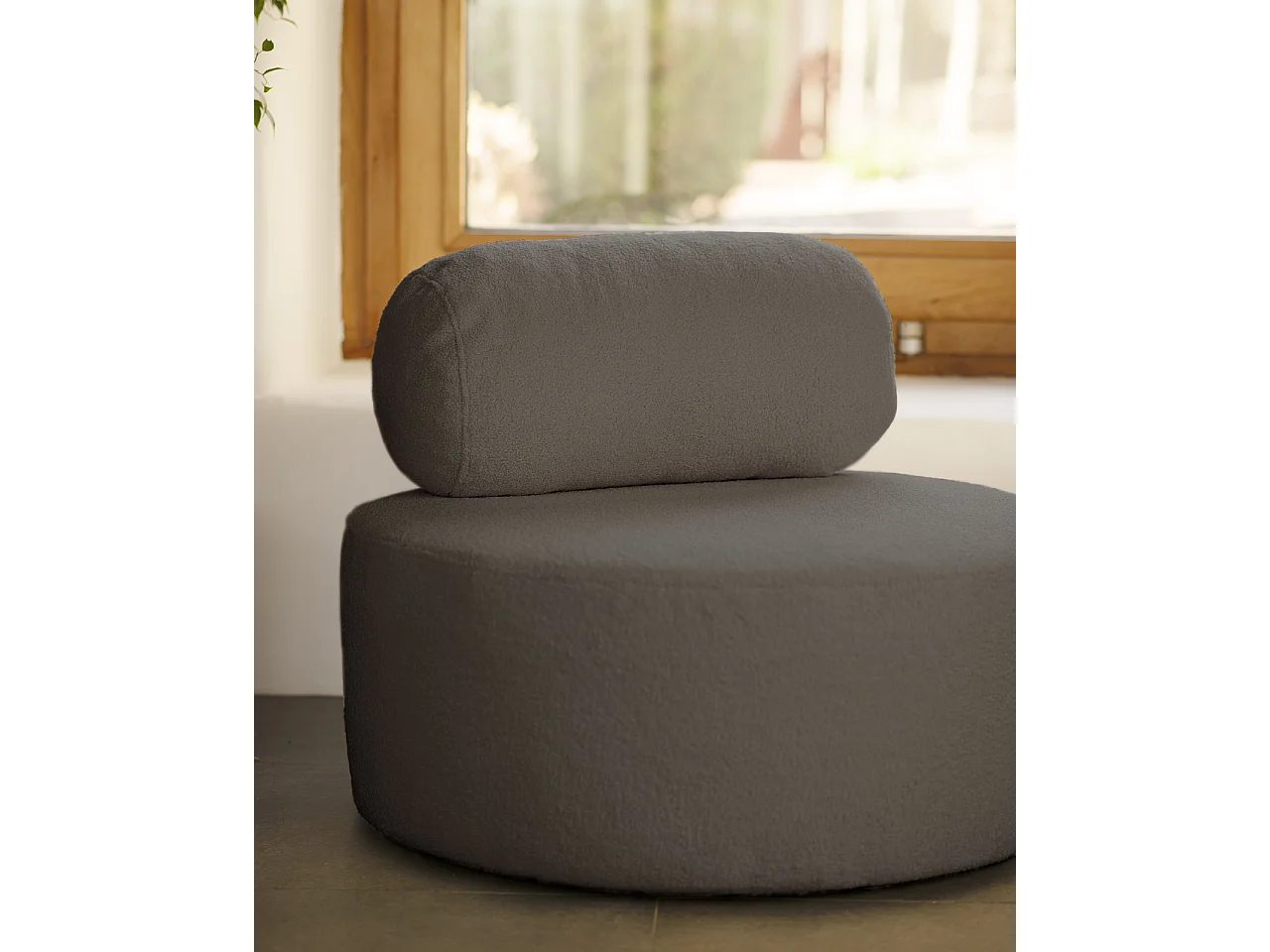 Sillón de buclé redonda color gris oscuro 105x50cm - ANE - DECOWOOD