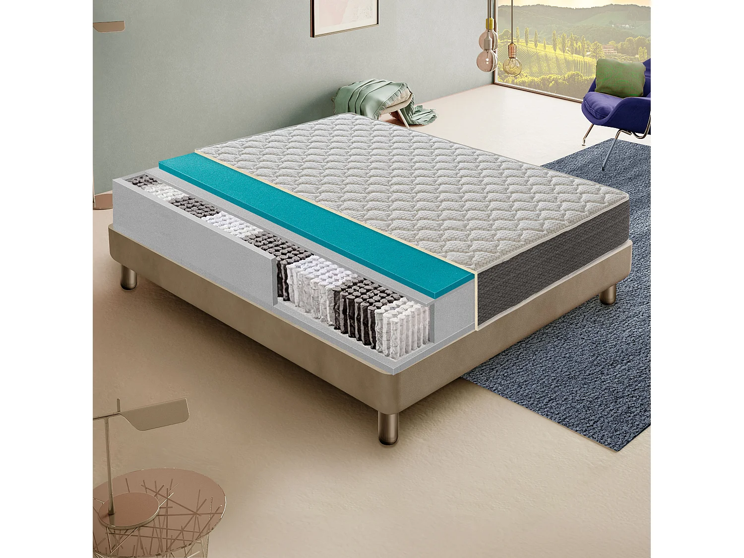 Matelas ressorts ensachés 135x200 cm accueil mousse hr epaisseur 30 cm