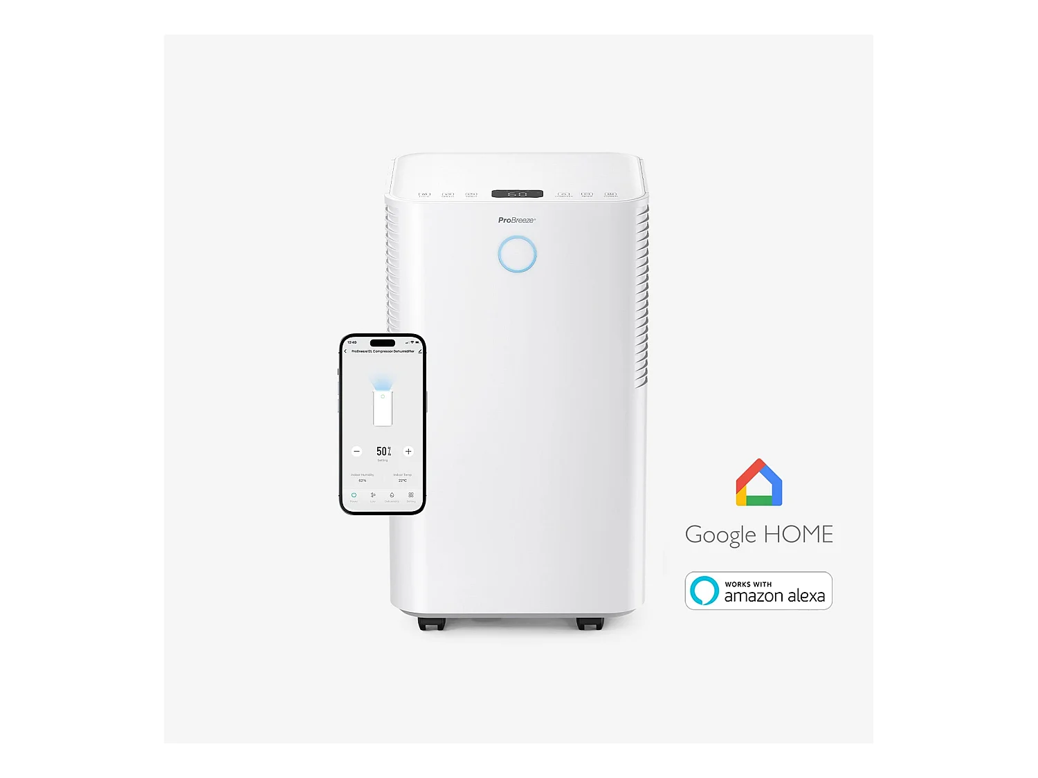 Pro Breeze Déshumidificateur silencieux 12ljour omnidry avec mode linge et contrôle via application intelligente pour pièces jusqu'à 20 m²